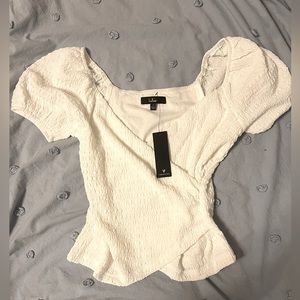 Lulus Sensibly Sweet White Textured Puff Sleeve Top size S white